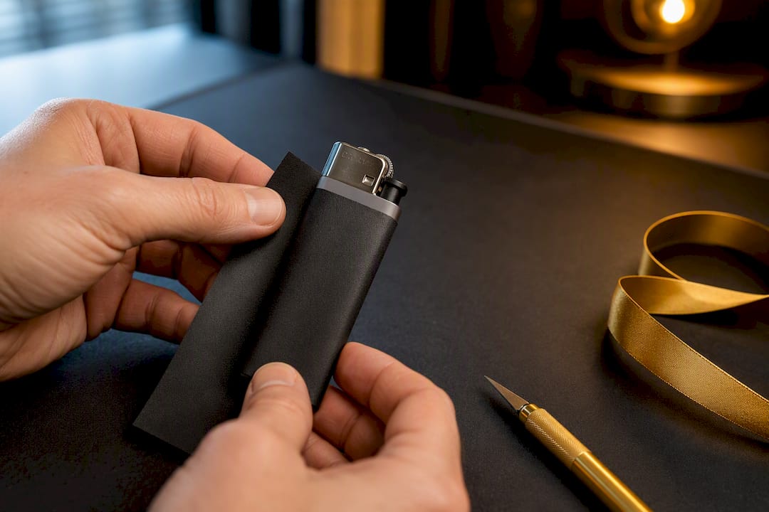 Hands safely wrapping a lighter with clearance