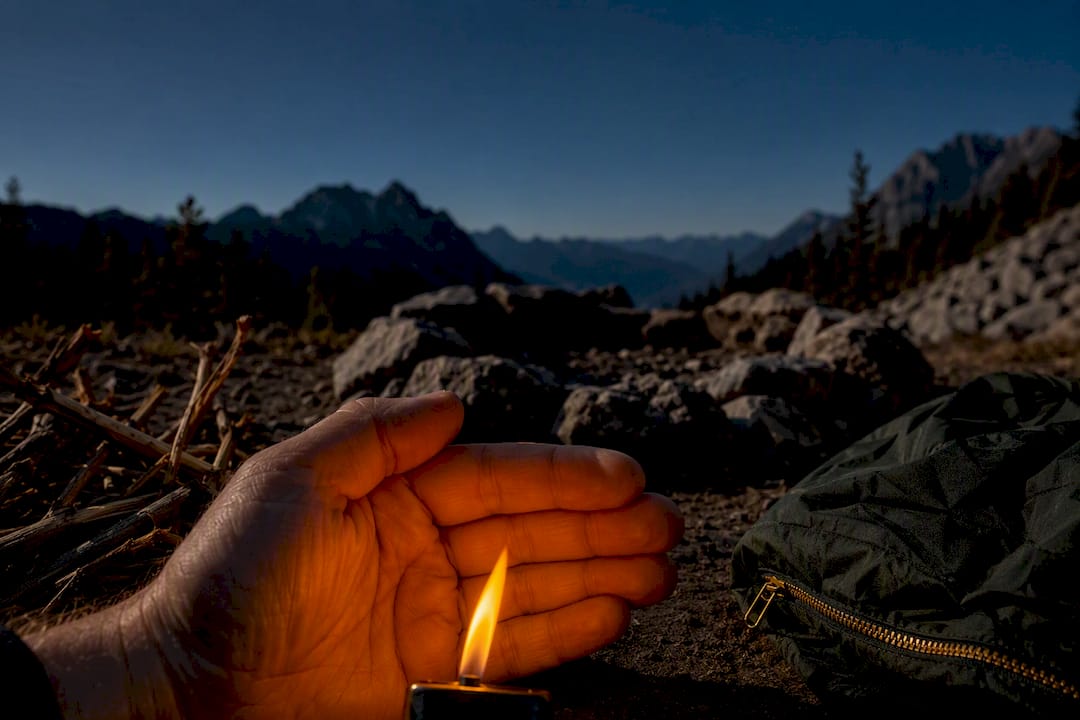 Soft flame sheltered from breeze outdoors