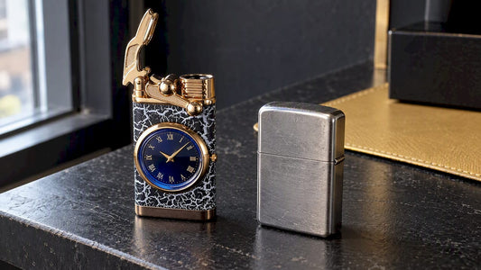 Ornate and minimalist lighters side by side