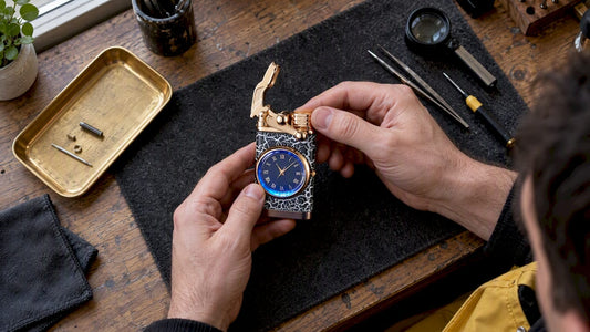 Collector inspecting a quality Clock Lighter