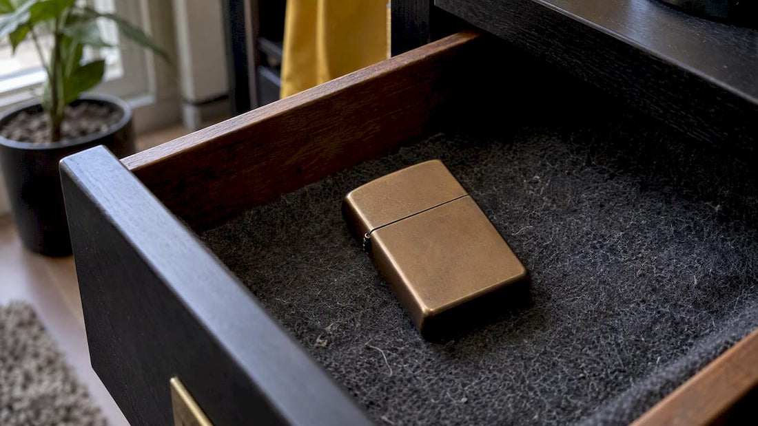 Bronze anodized lighter on charcoal felt
