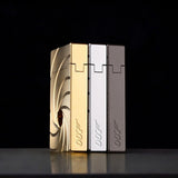 3 lighters in gold, silver, black colours standing with the side view in the black background — view 4